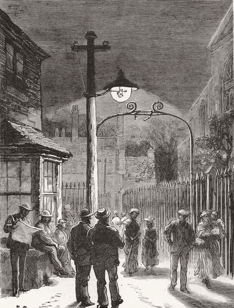 DERBYS. Lane-Fox incandescent light, Chesterfield 1882 old antique print